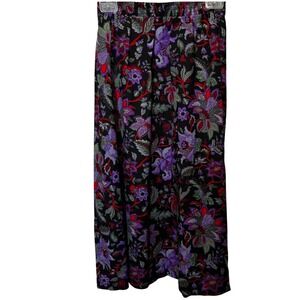 Vintage Random Sportswear Bohemian Black Floral Print Maxi Skirt Made in USA Med
